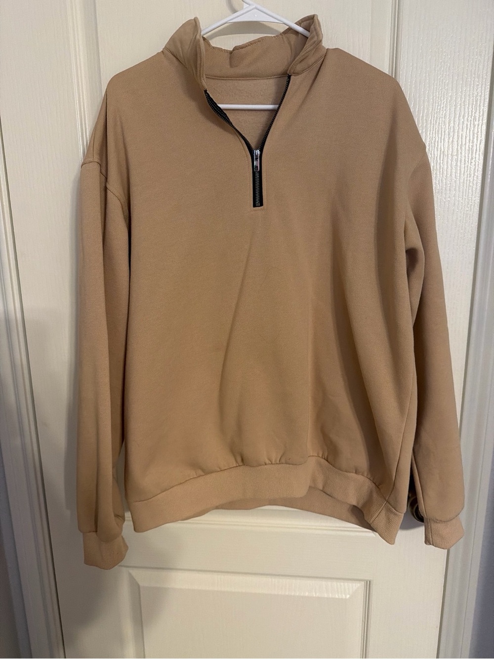Tan Beige Quarter-Zip Pullover Sweatshirt — Large